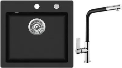 Produktbild von MIT ARMATUR - Rein Schwarz LINDBERGH® Granit Spüle "COL44" + "1-Deco" Einbauspüle Küchenspüle Spülbecken