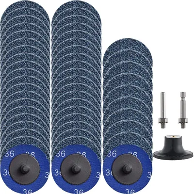 Productafbeelding van Snelwissel schuurbladen, zirkoonkorund, 50 stuks, 2 inch, P36, met 1/4" houder voor haakse slijpmachine