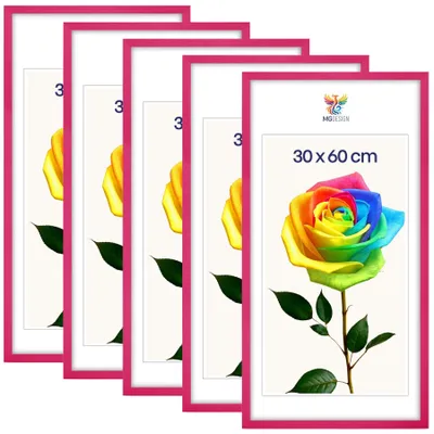 Produktbild von MG Design 5er Set Bilderrahmen Rosa 30x60 cm - Posterrahmen Echtholz mit Acrylglas, verstärkte Wandaufhängung, hoch/quer