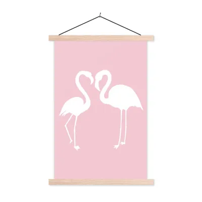 Produktbild von MuchoWow® Textilposter Rosa - Herz - Flamingo 120x180 cm mit holzfarbenen Rahmen - Textil-Plakat