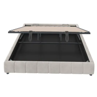 Produktbild von okwish Polsterbett 180x200 mit Bettgestell und Lattenrost,Jugendbett mit LED-Lichtleiste,Einzelbett ohne Kopfteil,Beige