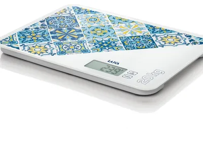 Immagine prodotto di Laica Bilancia Da Cucina Digitale KS5021 Maiolica - 20 Kg / 5 G - Funzione Bloccapeso - Calcolo Volume Acqua - Vetro Temperato