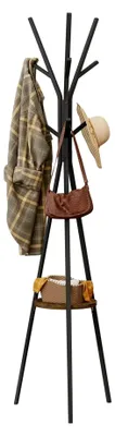 Produktbild von Garderobenständer aus Metall, freistehend in Baumform, mit 9 Haken und 1 Ablage, für Kleidung, Hüte und Taschen, Höhe 180 cm