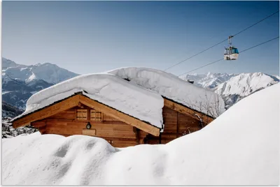 Produktbild von MuchoWow® Poster Schnee auf einer Hütte in der Schweiz 180x120 cm - Fotoplakat