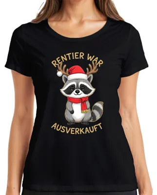 Produktbild von Rentier war t Waschbär Weihnachten Geschenk lustig Damen T-Shirt, Schwarz, M