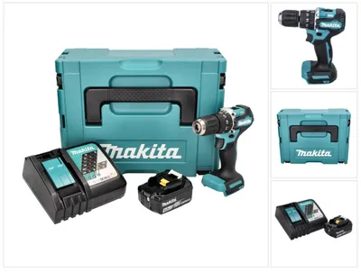 Zdjęcie produktu dla Makita DHP 487 RM1J akumulatorowa wiertarko-wkrętarka udarowa 18 V 40 Nm bezszczotkowa + 1x akumulator 4,0 Ah + ładowarka + Makpac