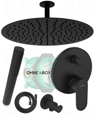 Produktbild von HANSGROHE VERNIS BLEND | BOFLER Unterputz Duschset #33-O Armatur, XXL Regendusche Ø40cm, Deckenarm Handbrause Brauseschlauch Brausehalter matt schwarz