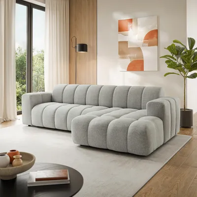 Produktbild von Masseno Ecksofa SETIA L-Form, Wohnzimmersofa, Couch, Soffa, Bettsofa, Couchgarnitur - Hellgrau, ARAGON 83