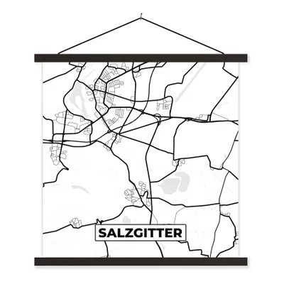 Produktbild von MuchoWow® Textilposter Karte - Salzgitter - Karte - Stadtplan 120x120 cm mit schwarzem Rahmen - Aufhängungsset