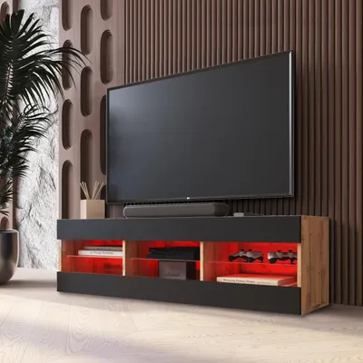 Obrázek produktu pro Komodee TV skříňka Tivoli, černá/votan, šířka 140 cm x výška 40,5 cm x hloubka 35,5 cm, LED RGB, do obývacího pokoje, ložnice