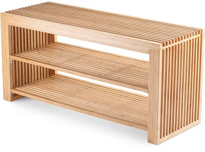 Schuhbank mit Sitzfläche 90x33x43 cm, Bambus, 2 Ebenen