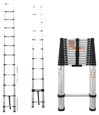Produktbild von Teleskopleiter, Schwerlast-Aluminium, Kompakt und Zusammenklappbar, Silber