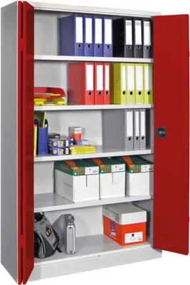 Produktbild von Falttürenschrank - 1.950x1.500x500 mm (HxBxT) - 4 Einlegeböden, verzinkt - Zylinderschloss - enzianblau/tiefschwarz