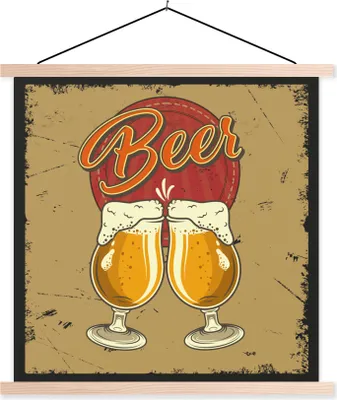 Produktbild von MuchoWow® Textilposter Mannshöhle - Bier - Glas - Retro 40x40 cm mit holzfarbenen Rahmen - Posterleiste
