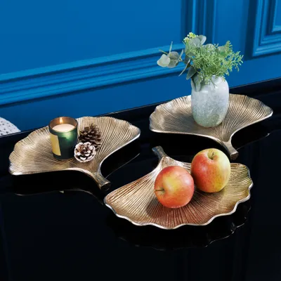 Produktbild von riess-ambiente Dekoratives Schalen 3er Set GINKGO 30cm gold Metall Dekoration Deko Schmuckablage
