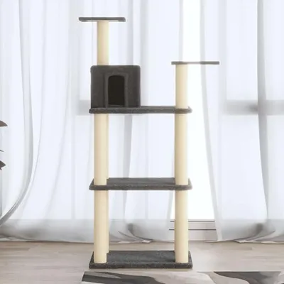 Produktbild von Kratzbaum mit Sisal-Kratzsäule, Katzenkratzbaum, Kletterwand, Kratzbäume Für Katzen, Kratzstamm, Kratzbaum Deckenspanner,n Dunkelgrau 119 cm