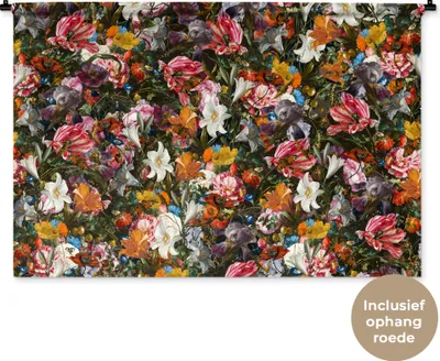 Produktbild von MuchoWow® Wandteppich Wandbehang Blumen - Schmetterling - Design - Kunst - Abstrakt - Malerei - Alte Meister 120x80 cm Tapisserie Dekoration Wandtuch - Wanddekorationen - Wandtücher