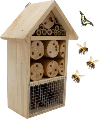 Produktbild von mucHome Insektenhotel, 25cm x 15cm x 9cm, Naturholz Nisthilfe für Bienen, Marienkäfer und Schmetterlinge, Bienenhotel, Bienenhaus, Insektenhaus