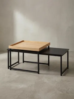 Produktbild von Couchtische 2er Set "Silvanus": Holz und Metall, Eiche, ineinanderschiebbar. Schwarz, 110x60x45 cm | Kadima Design