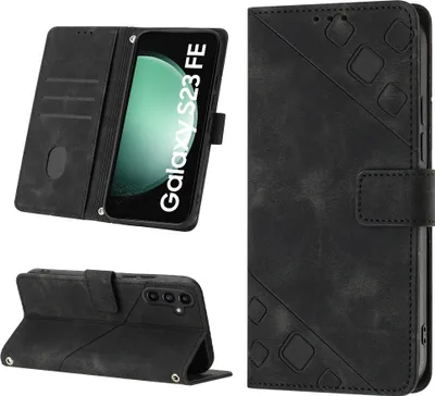 Produktbild von Hülle für Samsung Galaxy S23 FE Prägung Flip Leder Brieftasche Schutzhülle mit Ständer Schwarz