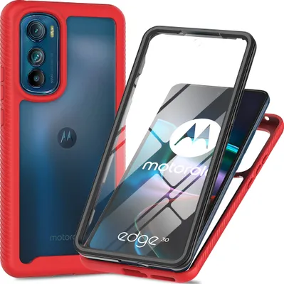 Produktbild von Motorola Edge 30 Hülle, TPU Bumper mit Eingebautem Displayschutz 360 Grad Komplettschutz Schutzhülle für Motorola Edge 30 Rot
