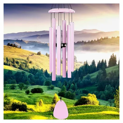Produktbild von Windspiel für den Außenbereich, tiefer Ton, große melodische Töne, Gedenk-Windspiel, für Mutter, Frauen, Oma, Nachbarn (81,3 cm, rosa)
