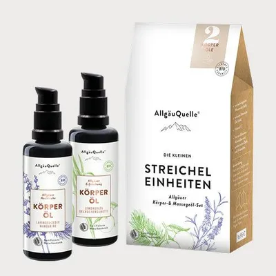 Produktbild von Bio Mini Körperöl-Set Streichel Einheiten Pflegeöl 2x 50ml mit Lemongrass, Orange, Bergamotte, Lavendel, Zeder, Mandarine