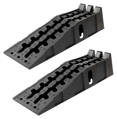 Produktbild von 2x Auffahrrampe mit Überfahrstopper 5t Tragkraft 90x30x21,5 cm Kunststoff Auffahrkeil stapelbar
