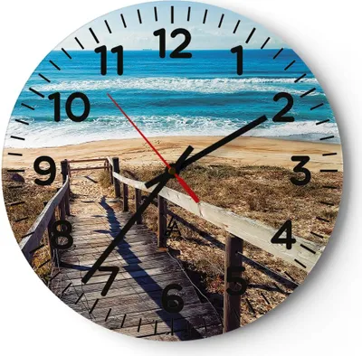 Produktbild von Wanduhr - Rund - Glasuhr - Meer Strand Eintritt - 30x30cm - Schleichendes Uhrwerk - Lautlos - zum Aufhängen bereit - Dekoration Modern - Wanddekoration aus Glas - C4AR30x30-4359