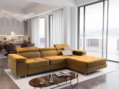 Produktbild von Masseno Ecksofa ELMA R-S mit Schlaffunktion L-Form, Sofa mit Bettkasten, Wohnzimmersofa, Couch, Soffa, Bettsofa, Couchgarnitur- Zółty, MONOLITH 48