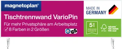Produktbild von Magnetoplan Tischtrennwand VarioPin - 160x50cm - doppelseitig Whiteboard/Filz - Pink