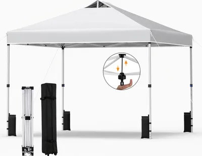 Produktbild von COSTWAY Pavillon 3x3m, Pop-Up Faltpavillon Winterfest, Gartenpavillon mit 4 Sandsäcken, Heringen, Seilen & Rolltasch, Partyzelt Sonnenschutz Weiß