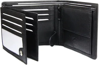 Produktbild von Frentree® Herren Geldbörse aus Nappa Leder mit RFID Schutz, 12 Kartenfächer, Querformat Portemonnaie, Schwarz, LB-02