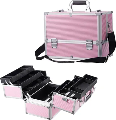 Produktbild von Kosmetikkoffer – Schminktasche – Zur Organisation von Kosmetikartikeln – Inklusive Spiegel – 37 x 22 x 26 cm – Rosa