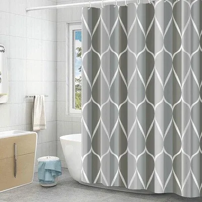 Productafbeelding van Unyqoos® Extra-lange douchegordijn, 280 x 200 cm – lichtgrijs met druppelmotief, polyester, waterafstotend en schimmelwerend, met oogjes en C-haken