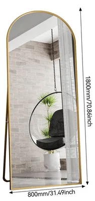 Zdjęcie produktu dla Duże, złote, stojące lustro o wymiarach 180x80 cm z ramą aluminiową, idealne do sypialni