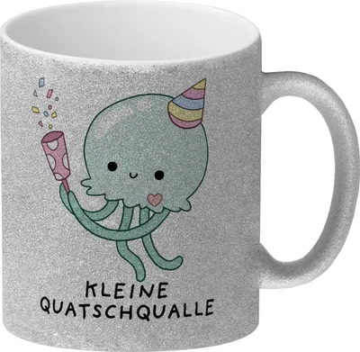 Produktbild von Jelly & Friends Qualle Glitzer-Kaffeebecher mit Spruch Kleine Quatschqualle