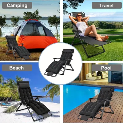 Produktbild von Faltbarer Loungesessel - Liegestuhl - Klappstuhl - Gartenstuhl - Schwarz - Extra breite Sitzfläche, 68 cm