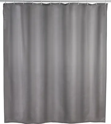 Produktbild von WENKO Anti-Schimmel Duschvorhang Uni Grey Polyester Ringe Dusche Badezimmer
