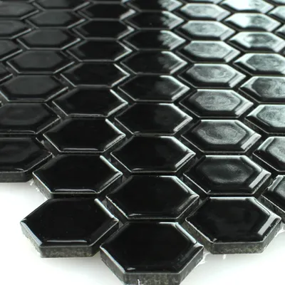 Produktbild von Keramik Mosaikfliesen Hexagon Salamanca Schwarz Glänzend H23