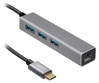 Immagine prodotto di EKON Hub In Alluminio Con 3 Porte USB 3.0, Cavo USB-C E Porta Ethernet RJ45