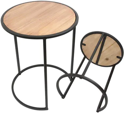 Produktbild von 2x Beistelltisch rund aus Metall & Holz, 40 + 50 cm hoch, Blumentisch, Satztische