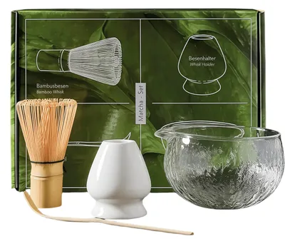 Produktbild von Matcha Teezeremonie Set, Matcha Schneebesen, Glas Schale, Teelöffel, Premium Japanese Matcha Tea Set