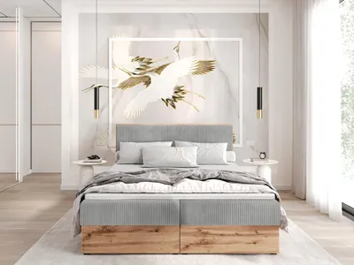 Produktbild von Boxspringbett TILIA-160x200cm Bettkästen|Topper|Doppelbett|Bonellmatratze|Cord Stoff |Polsterbett|Wotan Plattet-Hellgrau