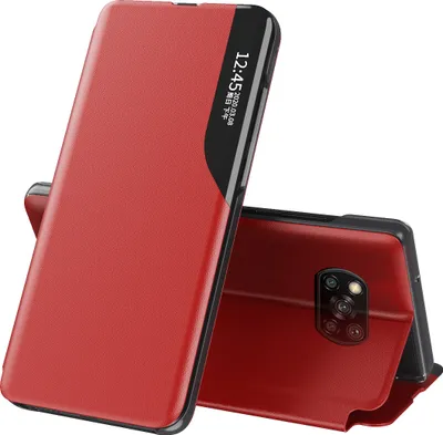 Immagine prodotto di Custodia Flip per Xiaomi Poco X3 Pro, custodia in Finto cuoio con finestra e funzione stand rosso
