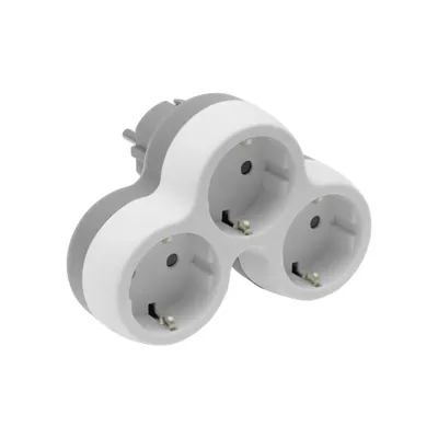 Produktbild von SCHUKO Adapter mit 3 Steckplätzen und Kindersicherung – Weiß-Grau – 3680W-16A-IP20
