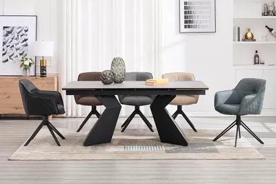 Produktbild von riess-ambiente Drehbarer Design Stuhl EUPHORIA grau Echtleder schwarz Metallgestell mit Armlehne
