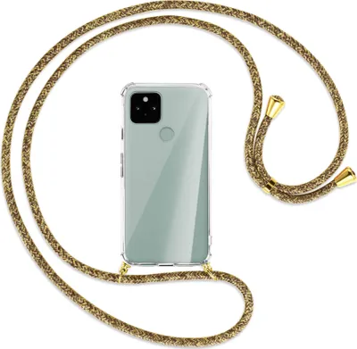 Produktbild von Handykette Backcover-Schutzhülle mit Band (Metall goldfarben) für Google Pixel 5 - braun+beige