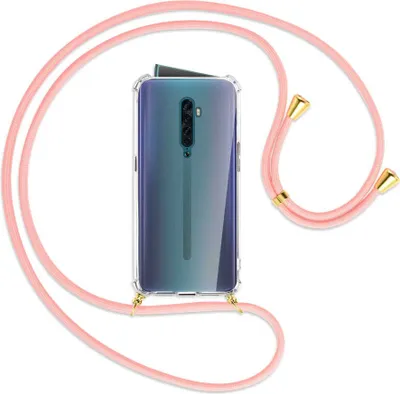Produktbild von Handykette Backcover-Schutzhülle mit Band (Metall goldfarben) für Oppo Reno2 - rosa
