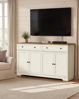 Produktbild von VASAGLE Küchenschrank im traditionellen Stil mit 2 Schubladen und 4 Türen 140 x 40 x 80 cm Weiß
